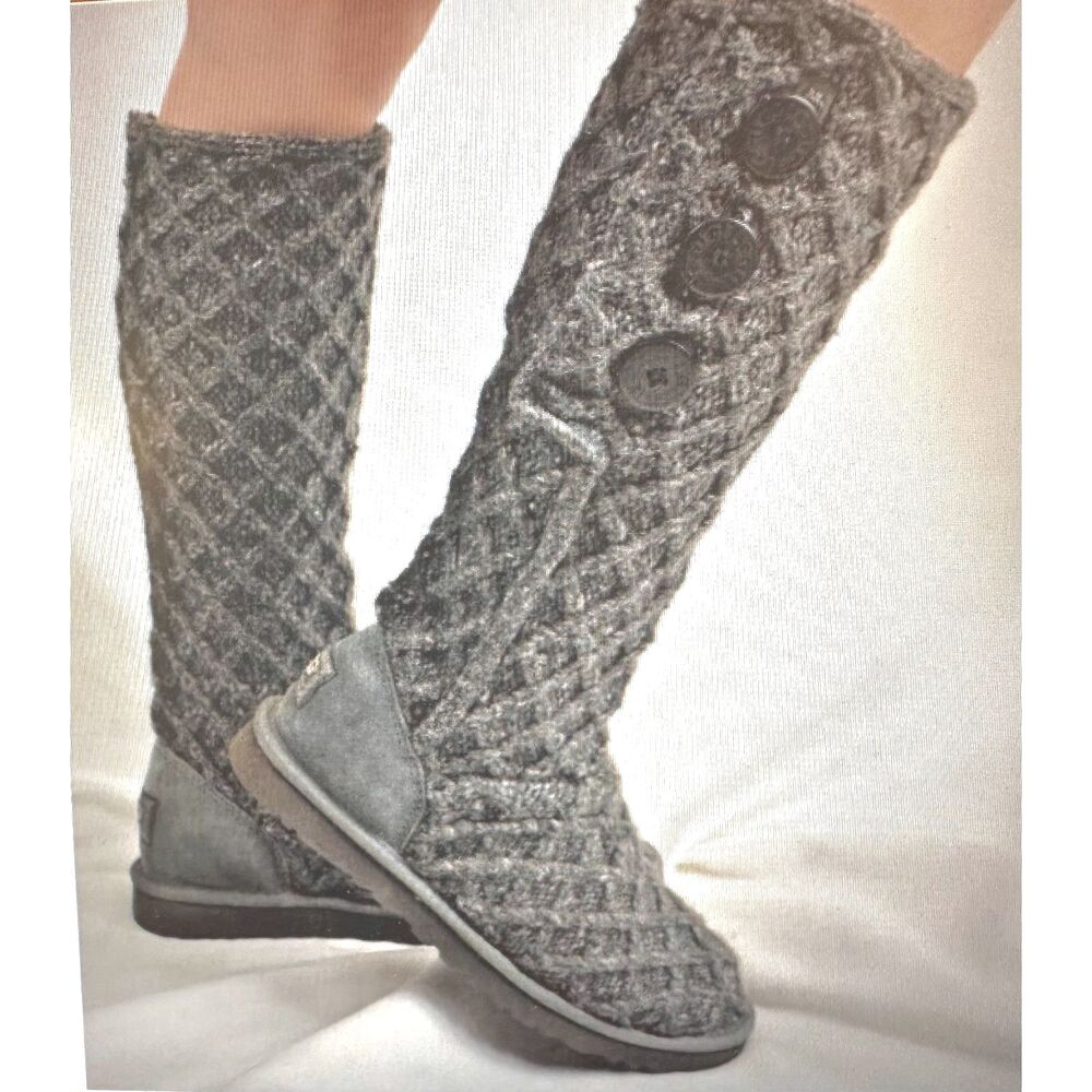 UGG Australia Lattice Cardy Slouchy Wool Blend Sweater-knit Pull on Mid boots 8